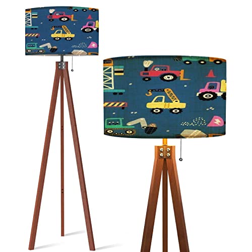 Modern Decor Wood Tripod Floor Lamps Childish Seamless Building Equipment Creative Kids Texture For Fabric Tall Lamp Mid Century Standing Lamps For Living Room Bedroom Nursery Flaxen Lamp Shade #TOP27
