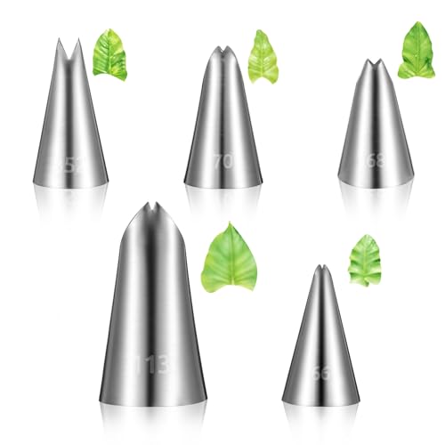 5pcs Leaf Piping Tips, Leaf Shape Piping Tip for Cupcakes, Stainless Steel Ruffle Tips, Cake Supplies for Baking And Decorating, Flower Nails Cake Cookies Frosting Decorating Tools