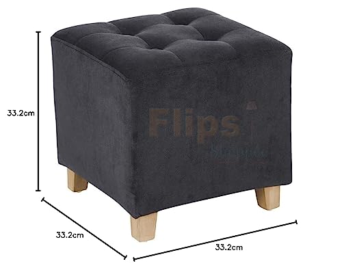 Image of Pouffes Bench Sitting Stool for Living Room Patio Kitchen Bench Puffy Wooden Mudda Ottoman Stools Footstool Pouf.(Black)