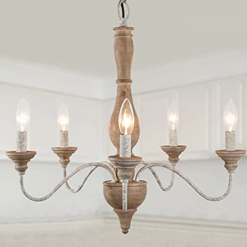 French Country Chandelier Wood Rustic Farmhouse Pendant Lighting, 5 Light Wooden Coastal Dining Room Chandeliers Ceiling Hanging Light Fixtures For Bedroom Kitchen Island Living Room Entryway Foyer #TOP30