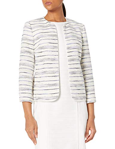 Anne Klein Women's Zip Front Collarless Jacket, RAINSHADOW Combo, 8