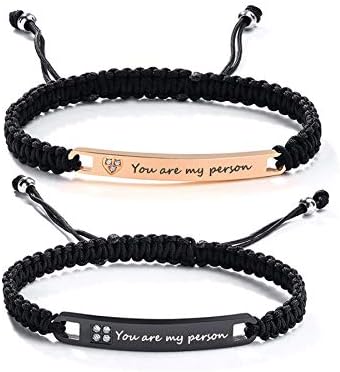 PJ JEWELLERY Personalised Custom His and Hers Handmade Rope Braided Name Plate ID Matching Couple Bracelets for Him,Her,Best Friend,Lovers