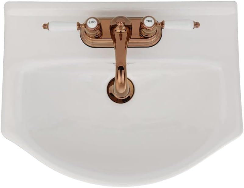 Tahoe Small Wall Mounted Bathroom Sink Combo 18" W White Modern Basin Space Saving Floating Wall Hung Sink With Overflow, Rose Gold 4" Centerset Faucet And Drain Renovators Supply Manufacturing