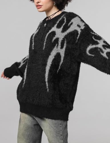 Yimoon Mens Oversized Sweaters Y2K Aesthetic Flame Graphic Crewneck Knitted Casual Pullover Long Sleeve Jumpers4