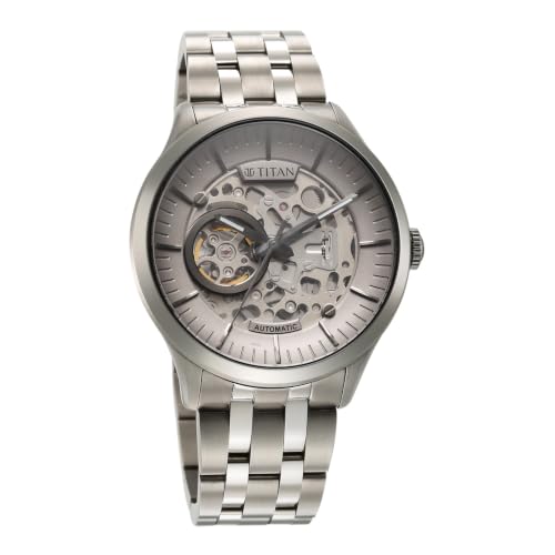 Image of Titan Plain 3 Hands Automatics Anthracite Round Dial Titanium Colour Titanium Strap Mens Watch - NU90140TM01