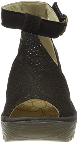 FLY London Womens Yall Cupido Cut Out Peep Toe Perforated Wedge Heels - Black - US6/EU37 | Image 1