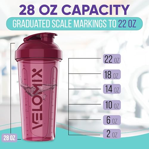 Image of VELOMIX 24 oz Stainless Steel Shaker Bottle with Wire Whisk - Leakproof, No Clumps, Odor Resistant Metal Shaker Bottle, Shaker Cups for Protein Shakes, Pre Workout and Smoothie (Burgundy Frost)