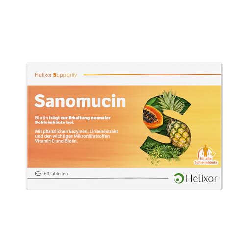 Helixor supportiv Sanomucin - mit pflanzlichen Enzymen, Linsenextrakt und den wichtigen Mikronährstoffen Vitamin C und Biotin, 60 pzas Tabletas