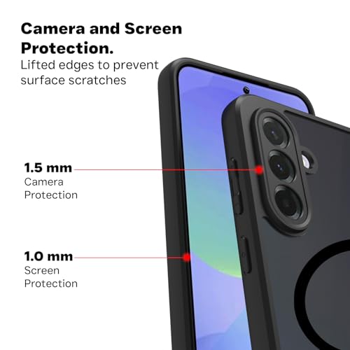 Image of RIGGEAR Shockproof Sleek Hybrid Armor Magnetic Back Cover Case Compatible with MagSafe Accessories for Samsung Galaxy A36 5G (Smoke Black Matte PC + Black TPU Bumper)