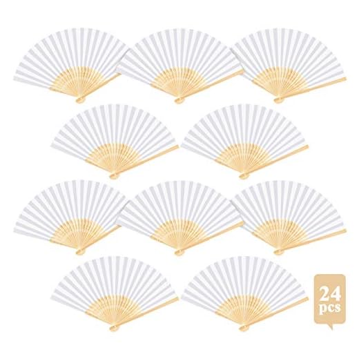 ABSOFINE 24 abanicos de papel blanco, abanicos de boda, plegables, plegables, para invitados, bodas, fiestas, día de nacimiento, manualidades y decoración de pared