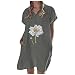UIOP Robe décontractée à manches courtes et poche pour femme, gris, S