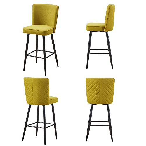 Cozy Castle Rustic Linen Counter Stool Set Of 2, 26-Inch Bar Stools With Metal Frame, Striped Tufted Back Stool Chair For Kitchen Counter, Dining Room, Mustard Yellow #TOP5