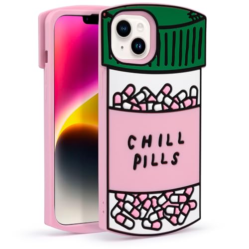 Dumkery Cute Case Compatible with iPhone 14 Plus Chill Pills Case, Girly iPhone 15 Plus Case Capsule Bottle Shape, 3D Soft Silicone Full Body Protection Shockproof Cases Cover for Girls Women