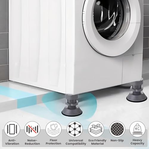 Image of Furniture Leg Risers, Heavy Duty Gray Plastic Adjustable Bed Lifts, Set of 4 Stackable Elevators for Tables and Chairs Whit Anti Vibration Pads for Washing Machine Stand Foot (4, Round 2)