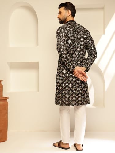 Image of SOJANYA (Since 1958 Men's Cotton Silk Gold Sequins Thread Embroidered Kurta With White Pyjama