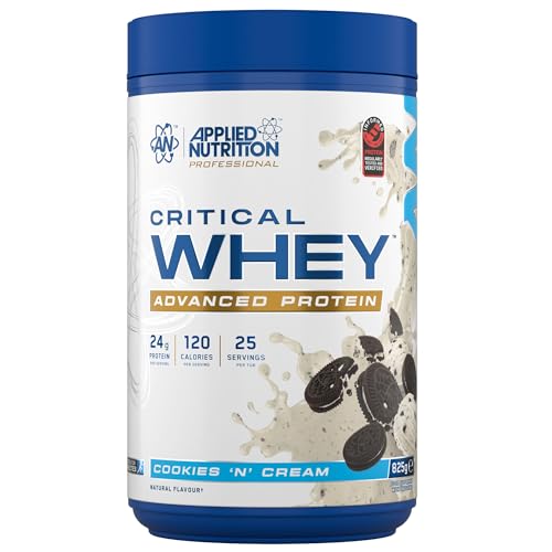 Applied Nutrition Critical Whey Protein Powder 24g Protein per Serving High Protein Powder Protein Shake with BCAAs & Glutamine Muscle Growth & Recovery (825g - 25 Servings) (Cookies N Cream)