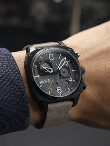Image of AVI-8 Men's 45mm Hawker Hunter Retrograde Chronograph Watch with Leather Strap AV-4052