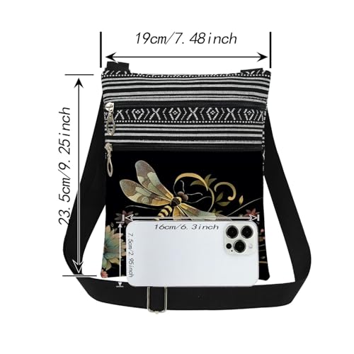 Dragonfly Adjustable Shoulder Strap Crossbody Bag Dragonfly Print with Flowers Messenger Bag for Nature Adults Birthday Gift for Sister Mother's Day Beautiful Present for Mom2