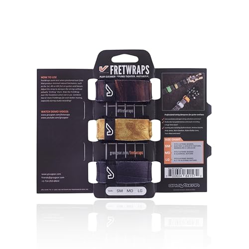 Image of Gruv Gear Fret Wrap & Guitar Mute, Fretwrap for Acoustic, Electric & Bass | String Dampener Recording, Tapping & Practice Accessory (3 Pack, Small Wood Prints, Fits 4 String Bass, 6 String Guitar)