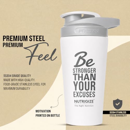 Image of Stainless steel shaker 700ml protein shaker bottle - leak proof 304 SS food grade steel, gym shaker, shaker bottles for protein, steel shaker for gym (White)