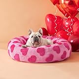 Lesure Donut Medium Dog Bed Calming - Round Cat Beds Indoor Valentine's Day Gift for Pets, Orthopedic Washable Cute Home Decor Beds with Jacquard Shaggy Plush & Anti Slip Bottom, 30 Inch, Lover Hearts