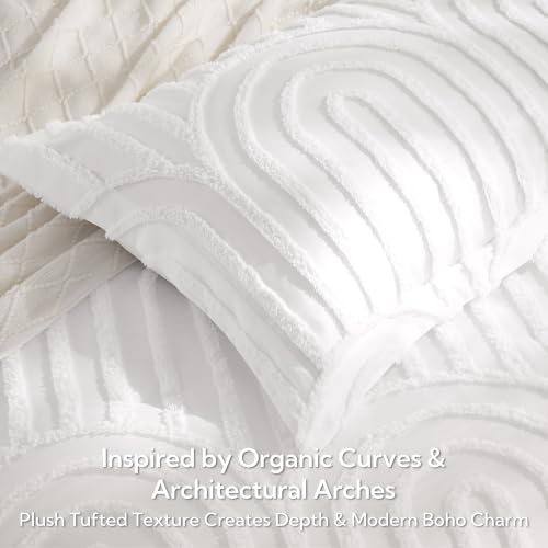 Image of MR&HM Queen Comforter Set Boho 7pcs, White Weatern Arch Tufted Bedding Set