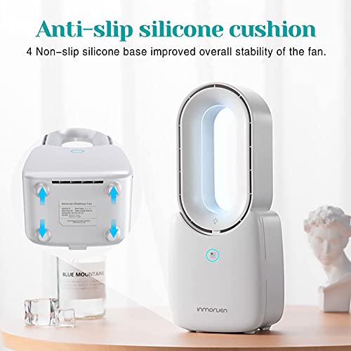 Inmorven 4400Mah Bladeless Fan, Portable Desk Fan With Night Light, 11.8 Inch Personal Cooling Fan With 4-Speed Options, Small Desktop Rechargeable Quiet Table Fan For Home Bedroom Office #TOP6