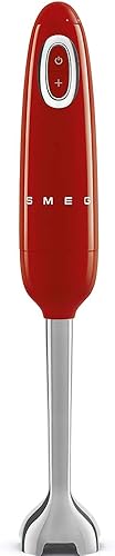 SMEG Batidora de inmersión de mano de 5 velocidades con cuchillas de acero inoxidable Turbo Boost Mango ergonómico antideslizante HBF11RDUS, rojo