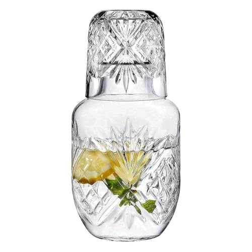 Nachttisch Karaffe Und Glas – Nachttisch Wasserkaraffe Und Glas Set | Vintage Klarer Wasserkrug Mit Tasse | Nachttrinkbecher Set Für Esszimmerpartys Zu Hause, Im Schlafzimmer, In Der Küche (A)