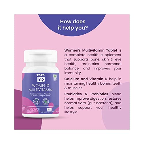 Image of Tata 1mg Womens Multivitamin Veg Tablet with Zinc,Vitamin C,Calcium,Vitamin D & Iron Support Health Protection,Bones & Overall Health For Women (Pack Of 30 Tablets), 52 grams