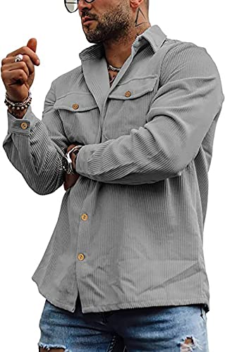 Image of utcoco Mens Corduroy Button Down Shirt Casual Relaxed-Fit Lapel Long Sleeve Jacket for Men