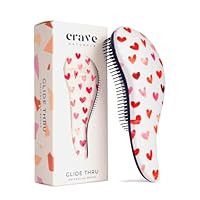 Crave Naturals Glide Thru Hair Brush - Detangler Brush for Curly, Straight, Wet or Dry Hair - Gentle Detangling Brusheses for Adults, Kids, Toddlers - Hair Accessories for Women, 7.5"x3" - Pink Hearts