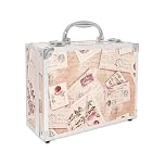 VNIMTI Portable Makeup Box,Vanity Train Case with Mirror,Cosmetic Storage Bag Tray,Large Beauty Nail Box Organiser for Vanity,Lockable Travel Make Up Tools Holder Handle (Retro Stamp - Suitcase)