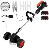 Cordless String Trimmers,Wheeled Edge,Electric Weed Whacker Battery Powered 24V 4Ah Battery Chapter Included,Grass Trimmer Lawn Mower Cordless Weed Brush Cutter Grass Trimmer (Black.2 Batteries)