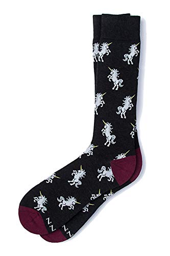 Alynn Men's Designer Black Mythical Unicorns Are Magical Contemporary Crew Dress Socks - Main Image