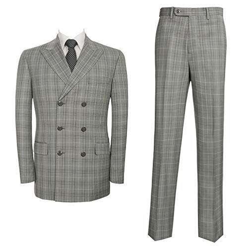 Amy Lorenzo Men's 2-Piece Classic Fit Double Breasted Peak Lapel Plaid Suit