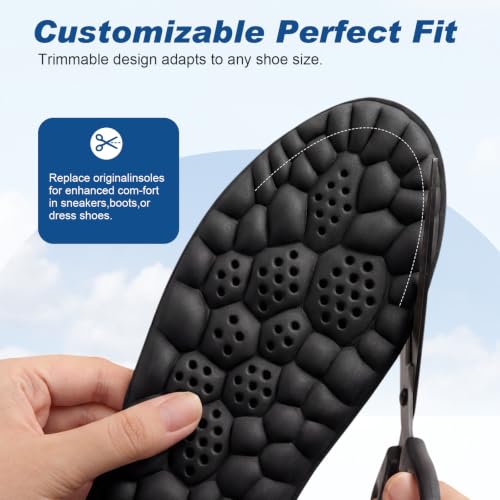 Image of Skicuff 8 Pairs 4D Cloud Insoles for Men Women, Soft Inserts Foam Cushioned Insoles Breathable Anti-Fatigue Inserts for Pain Relief, Sports Walking, Trim to Fit (Men,US 7.5-10.5,All Black)