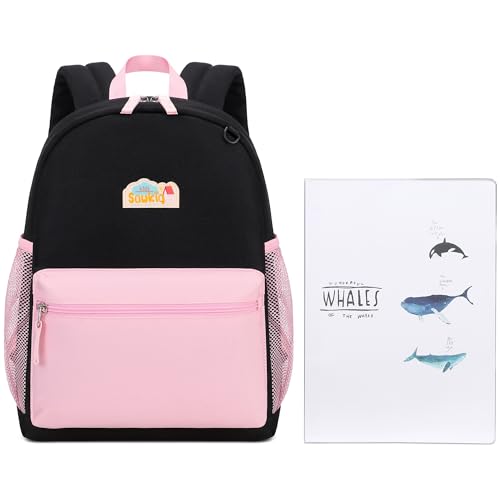 School Backpack for Kindergarten Girls Backpack 15 inch Bookbags for Kids 3-6 (Black and Pink)2