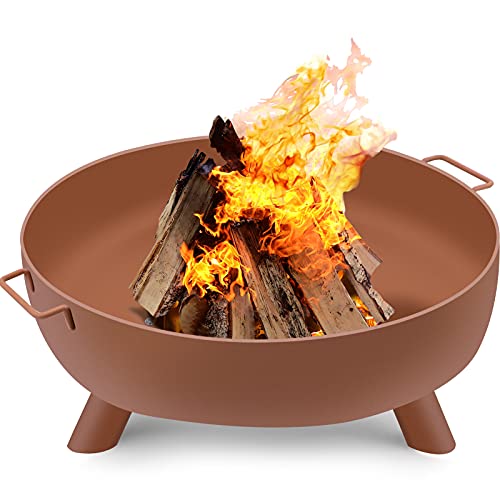 AMAGABELI GARDEN & HOME Fire Pit Outdoor Wood Burning Cast Iron Fire Bowl 30in with A Drain Hole Fireplace Extra Deep Large Round Outside Backyard Deck Camping Heavy Duty Metal Grate Rustproof BG414