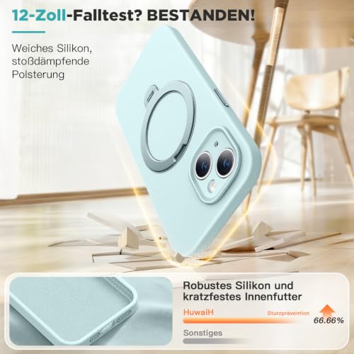 Coque antichoc iPhone 15 support rotatif silicone antidérapant HuwaiH