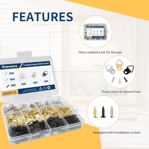 Image of 150 Pack Triangle Picture Frame Hangers Small D Ring Picture Hanging Hooks Hanger Hardware Gold /Silver /Black 50 Each with Screws for Hanging