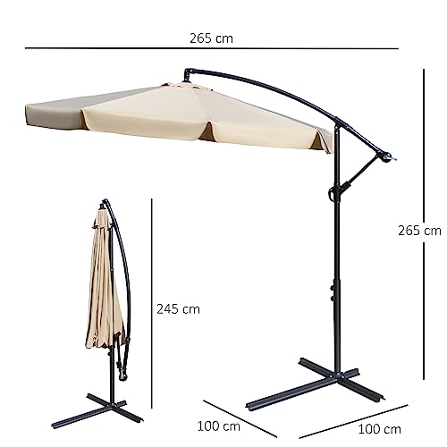 Outsunny 2.7M Garden Banana Parasol Cantilever Umbrella With Crank Handle And Cross Base For Outdoor, Hanging Sun Shade, Light Brown - 7