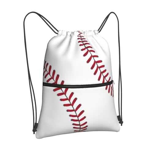 Image of Outdoor Sports Baseball Drawstring Bag, Waterproof Drawstring Backpack for Gym Sports Teams Baseball Party, Men Women Durable Sackpack Bag with Front Zipper Pocket and Inside Zipper Pocket