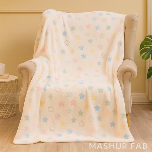 Image of Glow-in-The-Dark Polar Fleece Blanket for Kids - Soft Lightweight Single Bed Blanket (200x152 cm) | All-Season Jacquard Print, Assorted Multicolor - Unicorn Design (Milky Cream)