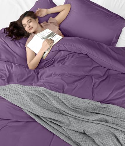 Image of Duvet Cover King, 3 PC Cotton Like Polyester with Zipper Closure, Eggplant