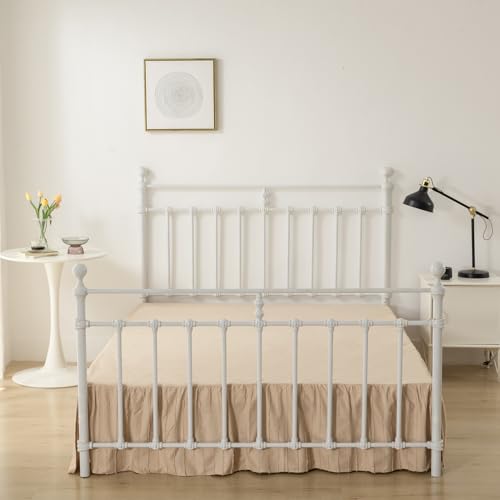 Bed Skirt King Size, Ruffled Bed Skirt with Split Corners, King Bed Skirt 14 Inch Drop, Striped Boho King Size Bed Skirts, Light Camel, 14'' King