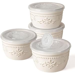 Artena Ramekins Oven Safe, Creme Brulee Ramekins, Embossed White Ceramic Ramiken, Souffle Pudding Custard Cups, Baking Dish, Dipping Bowls, Sauce Cups, Set Of 4 (4 oz, Damask Floral)