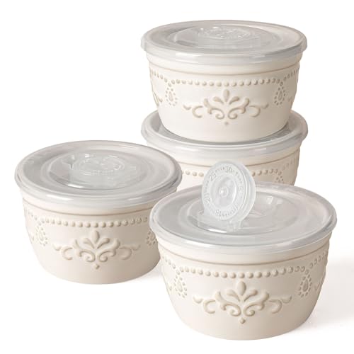 Artena Ramekins with Lids, Creme Brulee Ramekins Oven Safe, Ceramic Pudding Cups, Souffle Cups, Custard Cups, Dipping Sauce Cups, Food Storage Contain