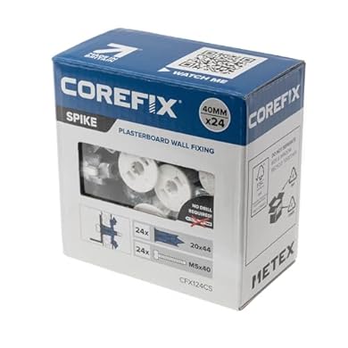 Foto di Corefix Spike - Kit di fissaggio per cartongesso resistente, confezione da 24, kit fai da te con viti M5 x 40 mm. Facile da installare senza trapano necessario. Ancoraggio per cartongesso, alternativa