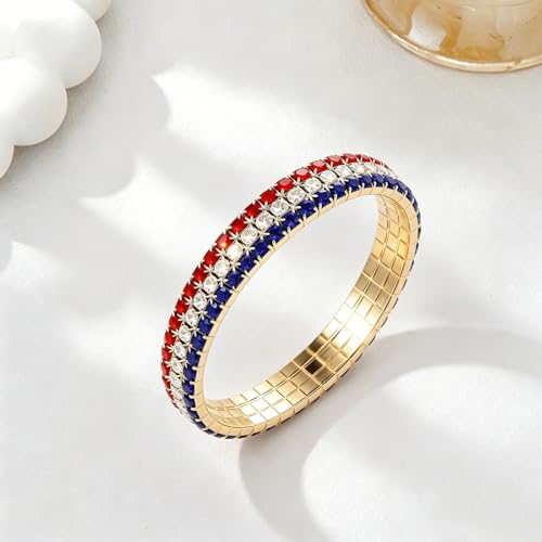 Image of Dreuyet American Flag Rhinestone Bracelet Red White Blue Crystal Patriotic 4th of July Shiny Decorations USA Independence Day Jewelry
